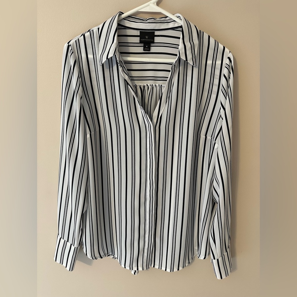 Worthington Long Sleeved Striped Blouse
